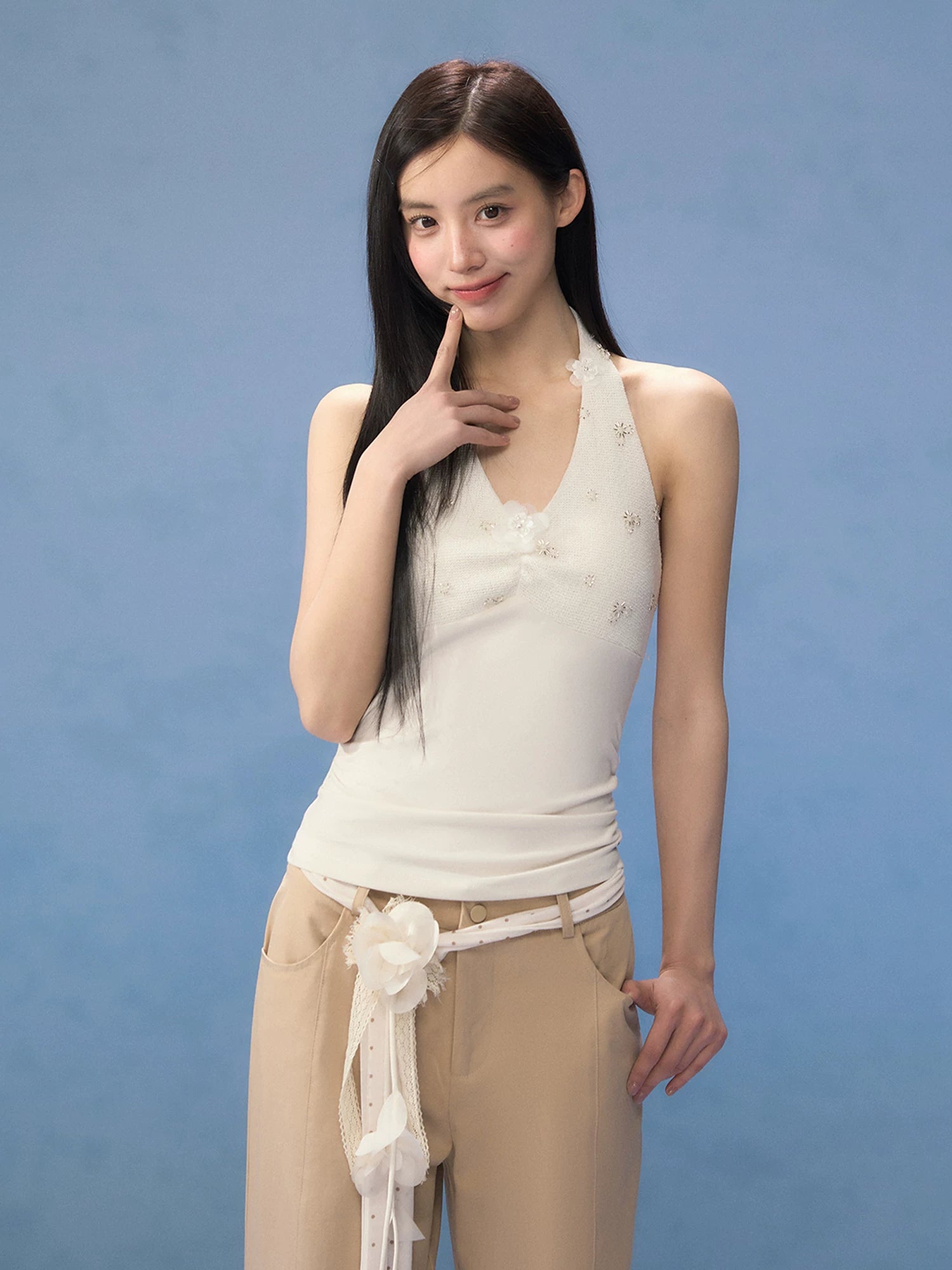 Beaded Halter Camisole &amp; Pants Set