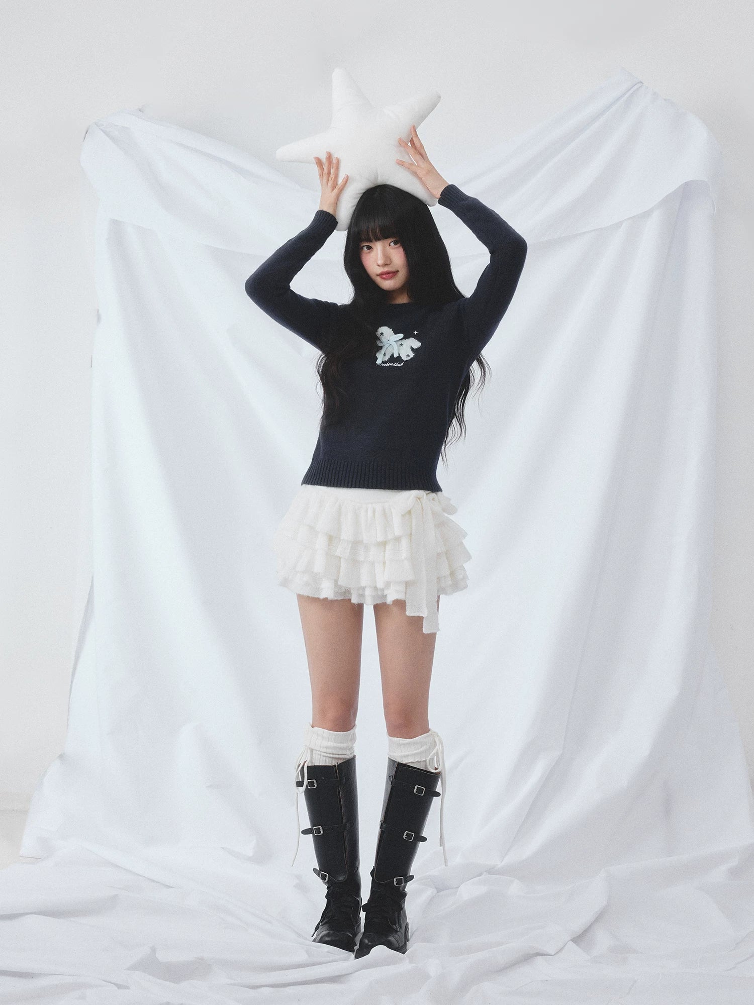 Navy Blue Butterfly Knit Top