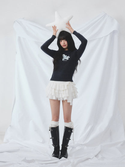 Navy Blue Butterfly Knit Top