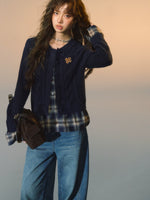Plaid Layered Cable Cardigan