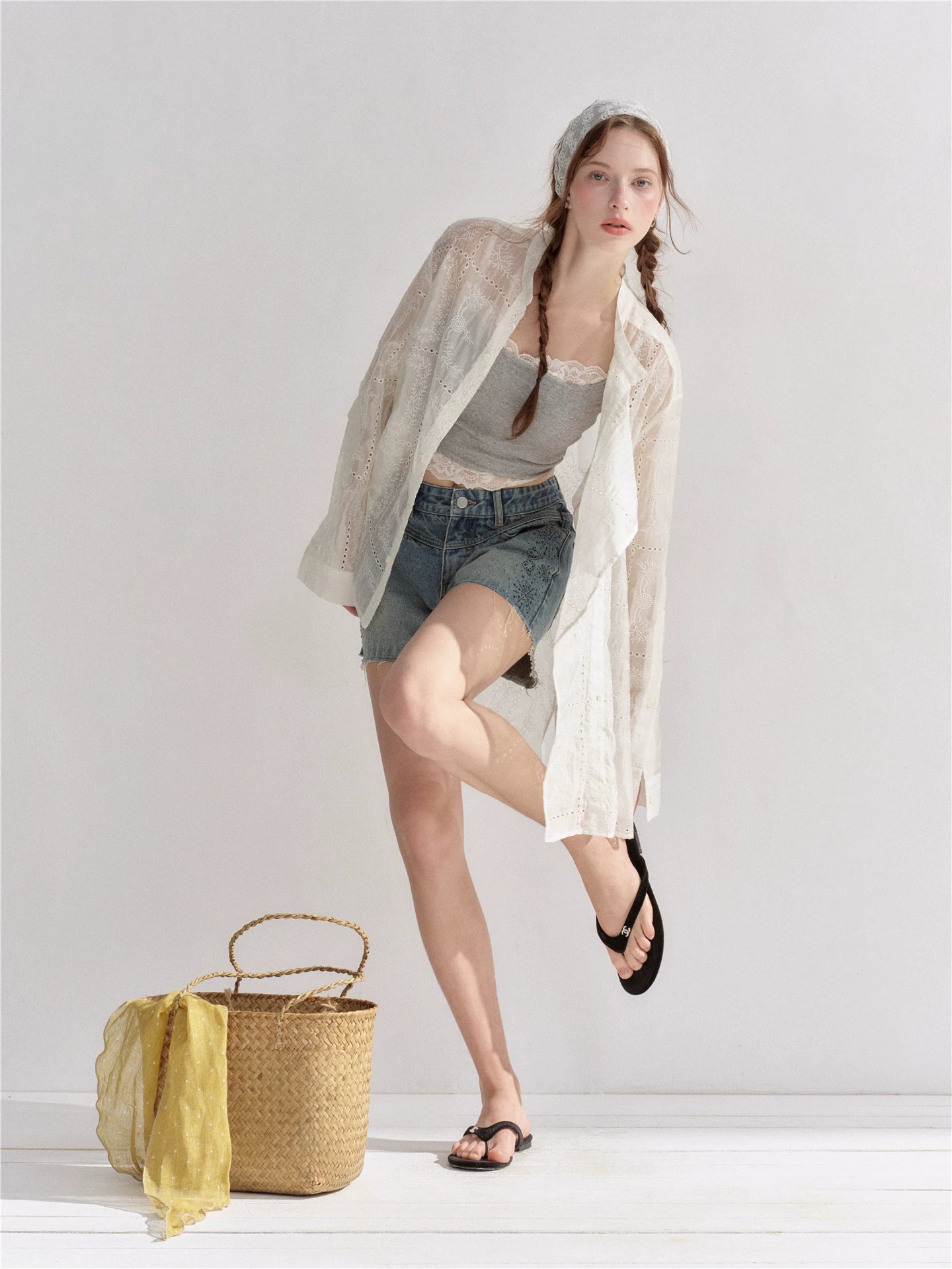 Embroidered Eyelet Cover-Up Shirt