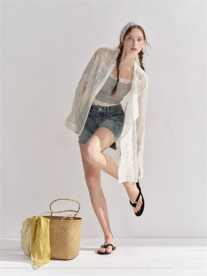 Embroidered Eyelet Cover-Up Shirt