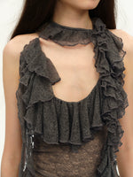Two-Tone Lace Trim Halter Blouse