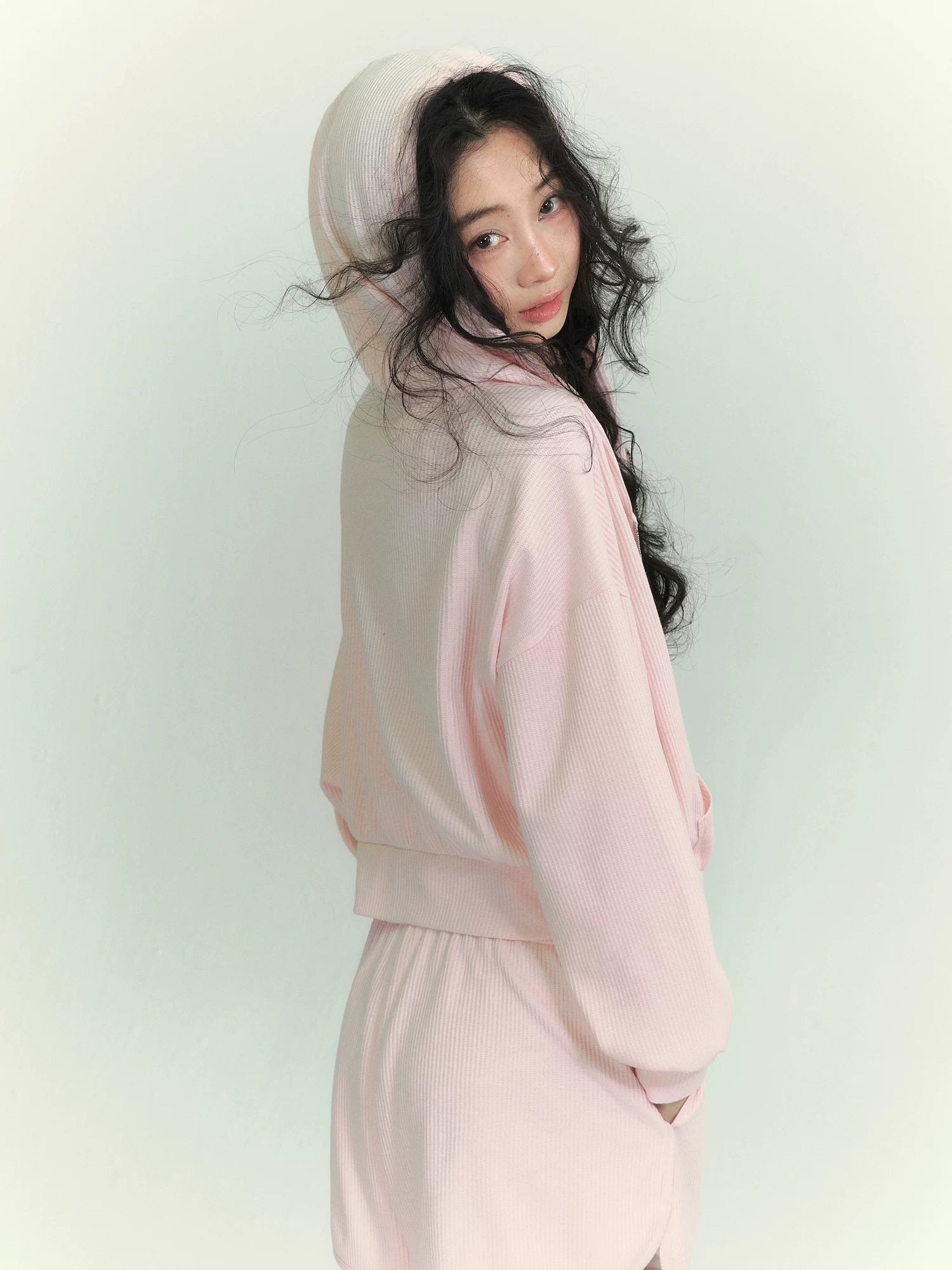 Waffle Hoodie Shorts Vest Set