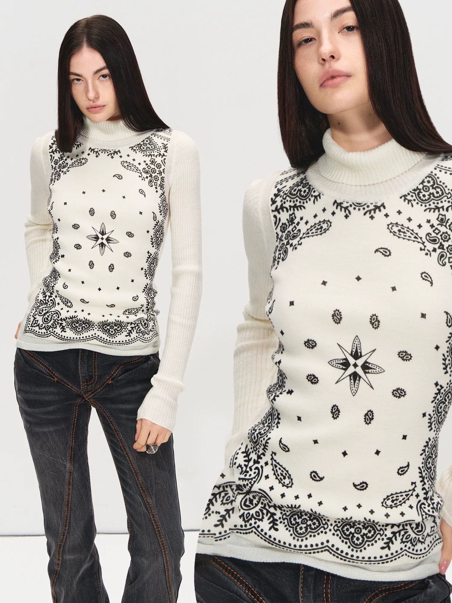 Paisley Turtleneck Knit Top