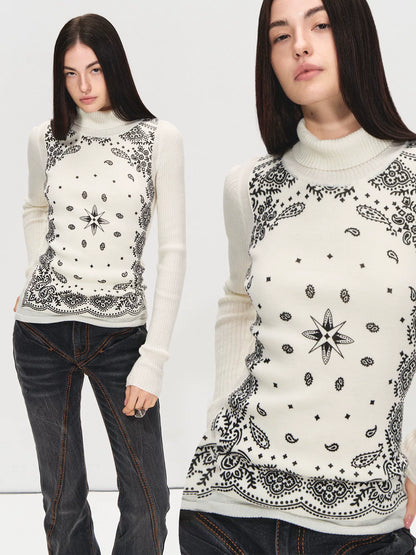 Paisley Turtleneck Knit Top