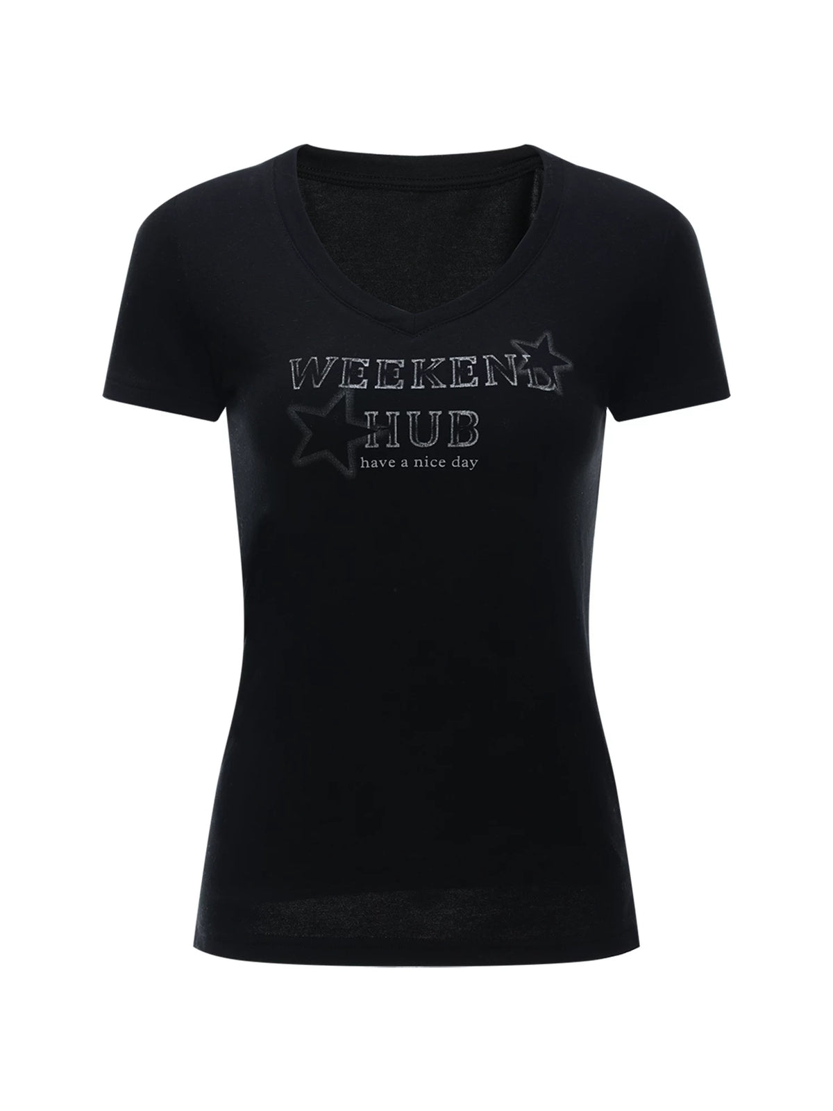 Letter Print V-Neck T-Shirt