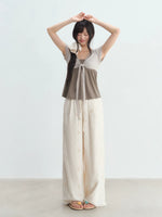 Fake Two-Piece Tie Blouse & Pants Set