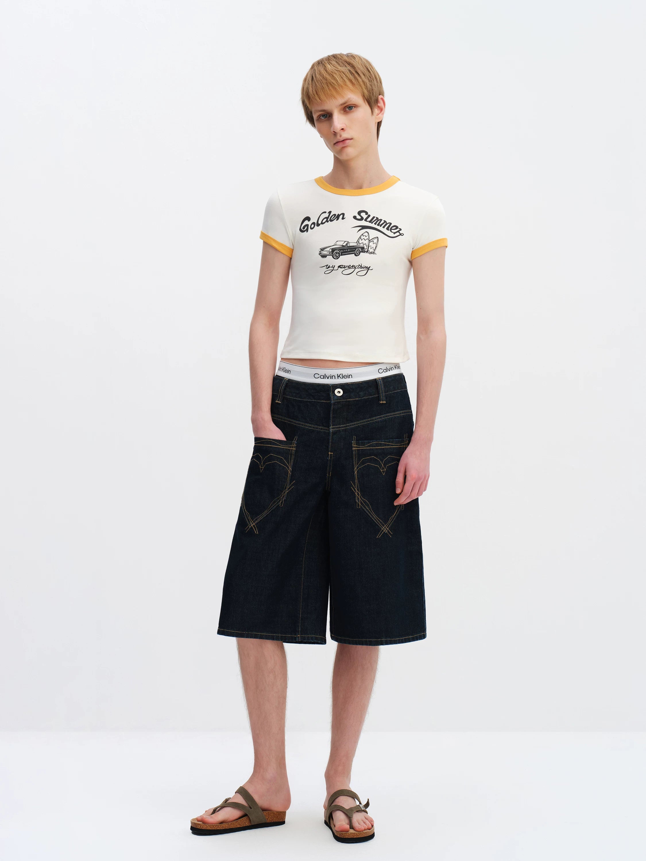 Raw Denim Cropped Straight Pants