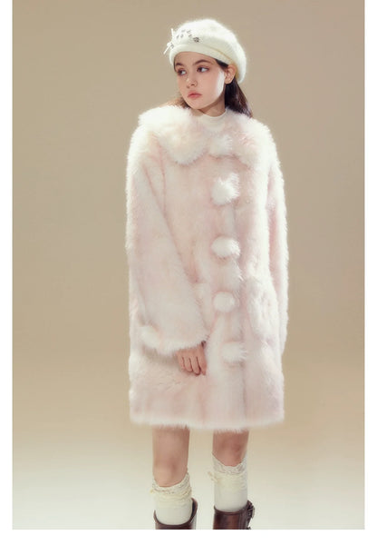 Pink Ombre Doll Collar Long Shearling Coat