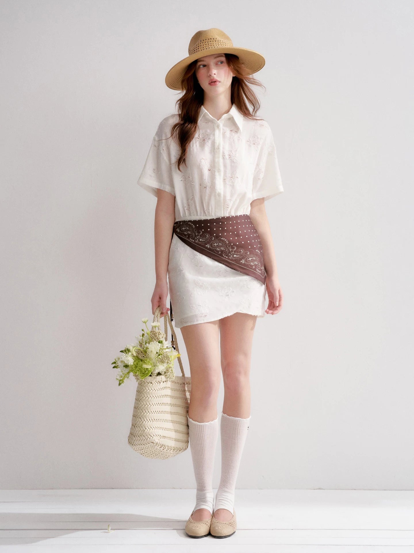 Rose Cutout Shirt Dress