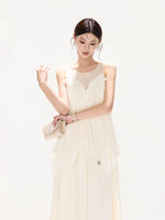 Mesh Panel Ruffle Maxi Dress