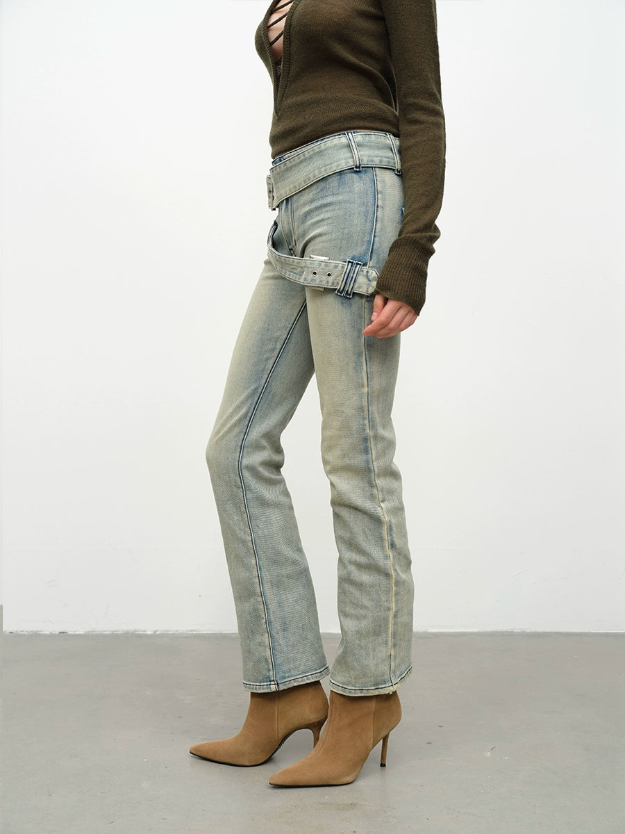 Double Waist Flared Denim Pants