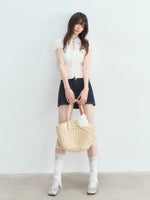Eyelet Doll Collar Blouse & Skirt Set
