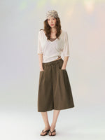 Relaxed Waist Wide-Leg Cropped Pants
