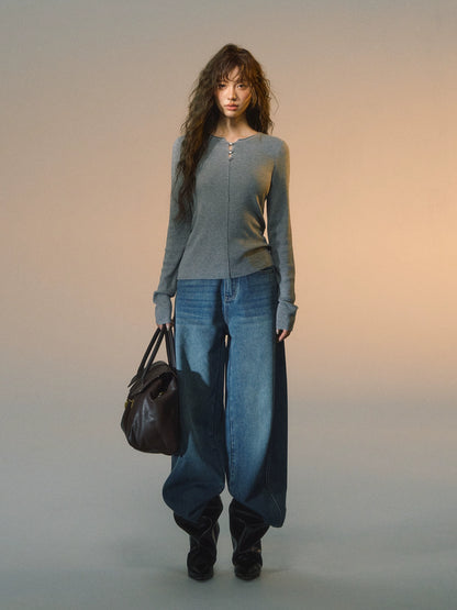 Stripe Button Rib Top