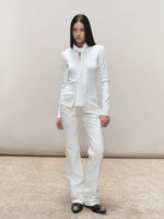 Vintage-Wash Seam-Panel White Jeans