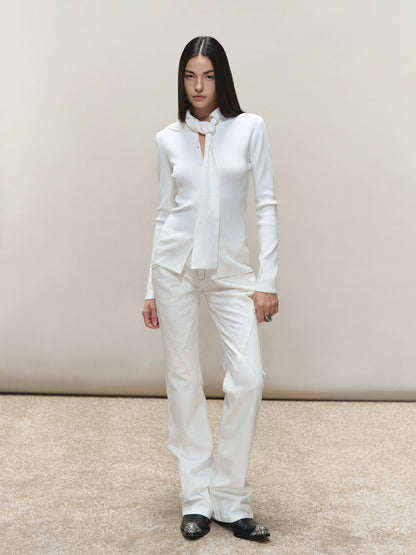 Vintage-Wash Seam-Panel White Jeans