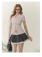 Black & Pink Lace Panel Waist Shirt