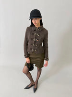 Metal-Button Wool-Blend Structured Short Jacket