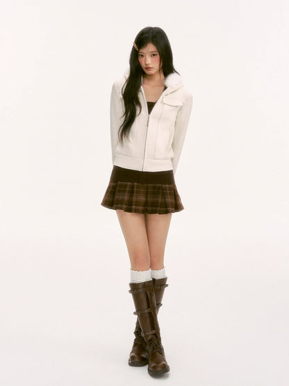 Apricot Fur-Trim Hooded Jacket