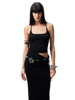 Large Round-Neck Knot Acetate Tank Top & Skirt Set