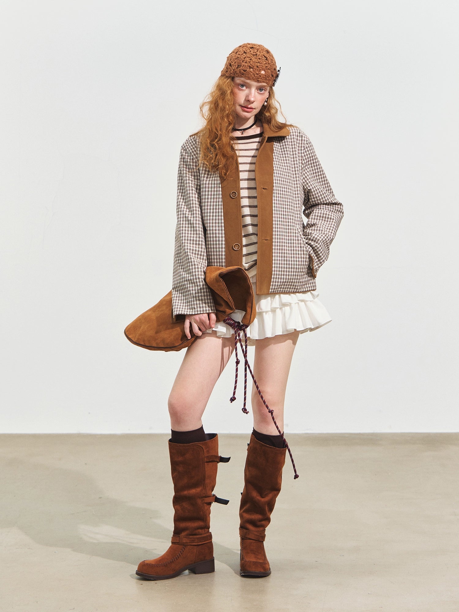 Doll Collar Suede Leather Jacket