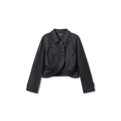 Black &amp; Brown Lyocell-Cotton Moto Jacket
