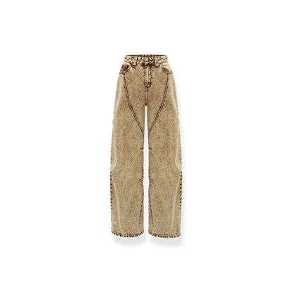 Brown Retro Loose-fit Wide-leg Jeans