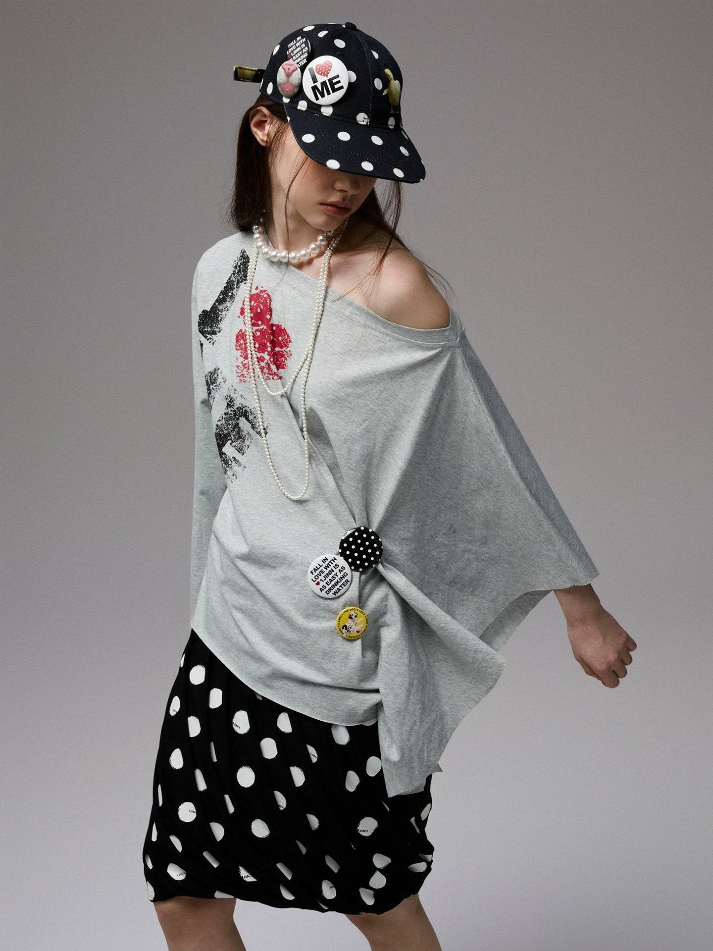 Badge Polka Dot Canvas Baseball Cap