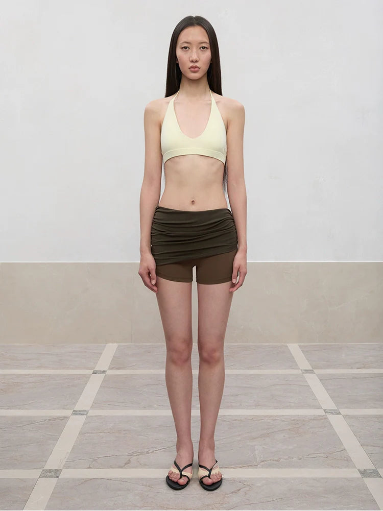 Color-Blocked and Pleated Low-Waist Shorts