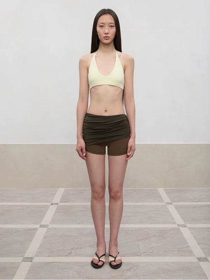 Color-Blocked and Pleated Low-Waist Shorts