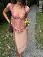 Pink Rhinestone V-Neck Blouse