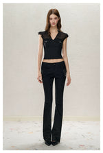 Black Low-Rise Slit Pants
