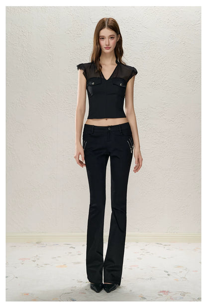 Black Low-Rise Slit Pants