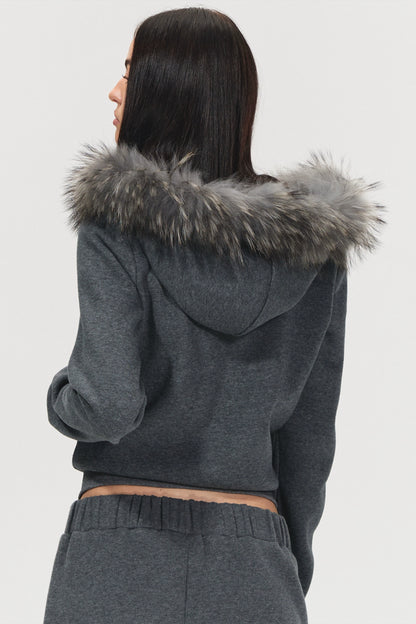 Detachable Fur Collar Hoodie &amp; Sweatpants Set