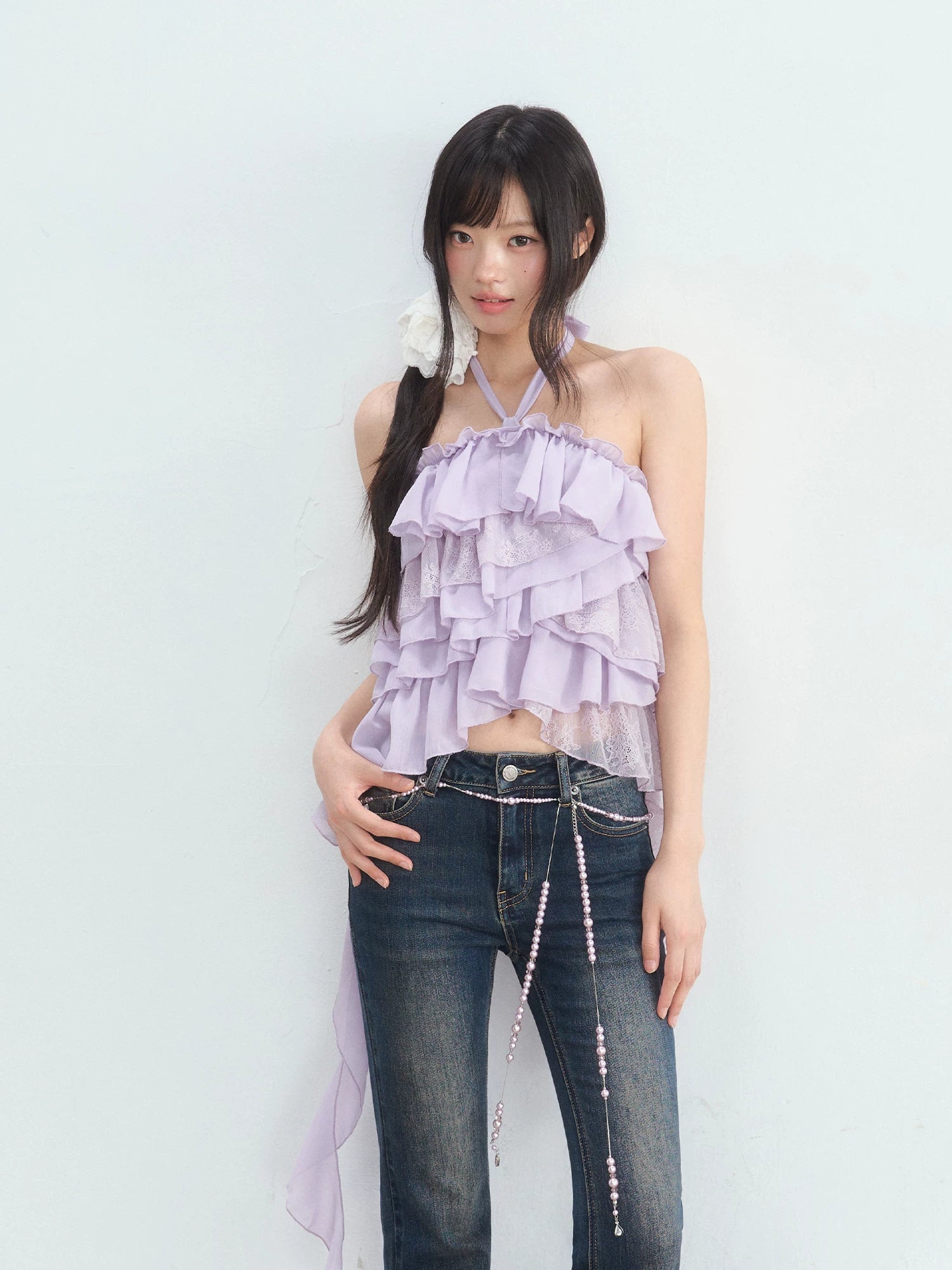 Lace Halter Chiffon Top