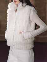 White Beaded Faux Fur Vest