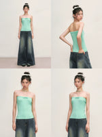 Green Bow Knit Tube Top