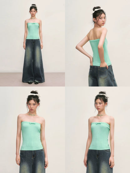 Green Bow Knit Tube Top