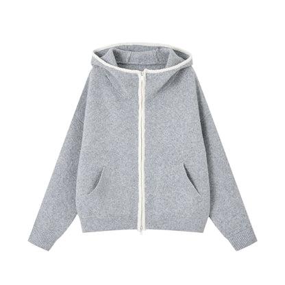 Contrast Trim Hooded Cardigan