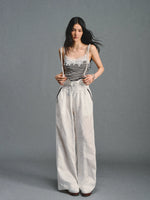 White Linen Chain-Strap Pants