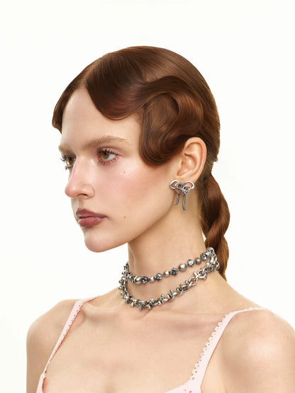 Vintage Bowknot &amp; Zircon Layered Choker