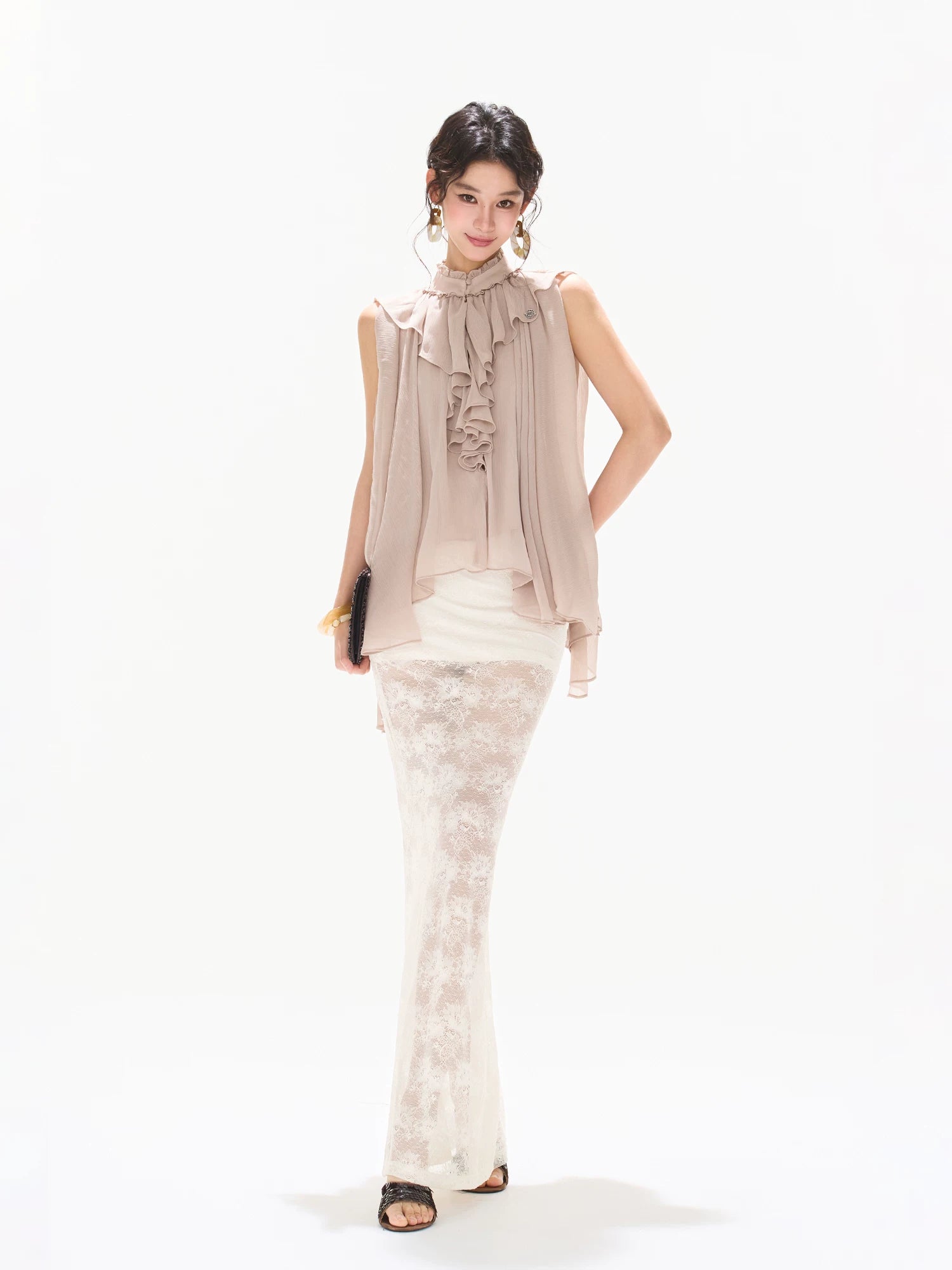 Ruffle Chiffon Cape Blouse