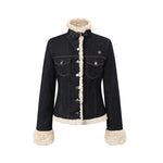 Denim Panel Fur-Trim Down Jacket