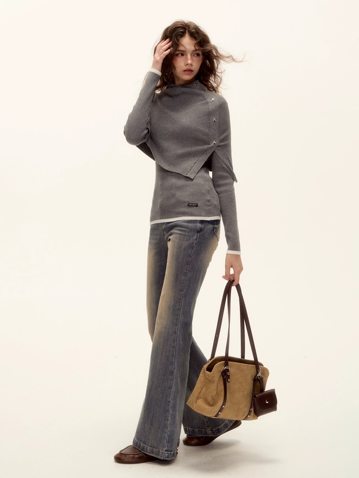 Slub Washed Micro-Flare Jeans