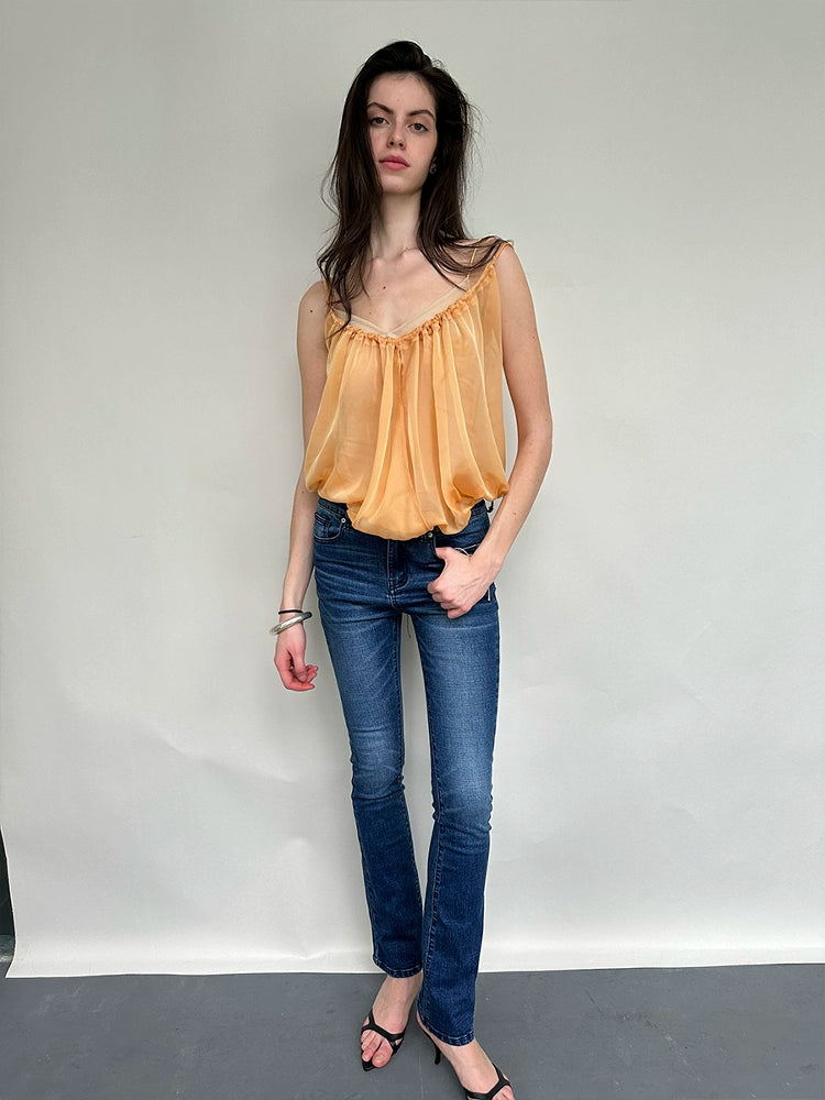 Orange Yellow Sheer Layered Blouse
