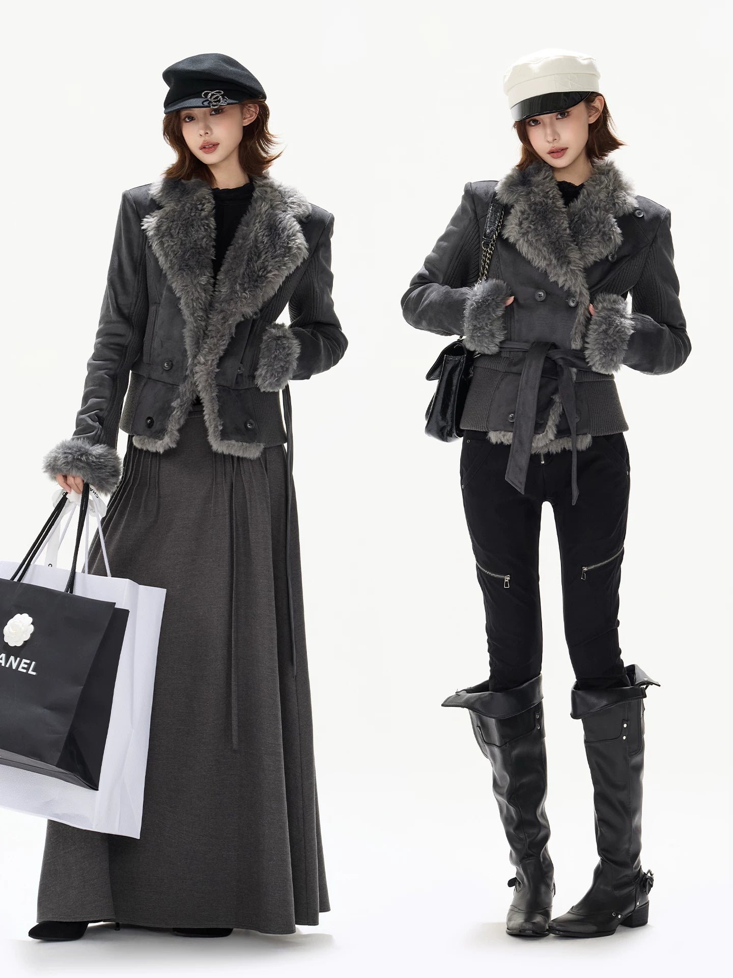 Suede Shearling Belted Jacket