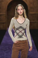 Apricot Contrast Knit Top