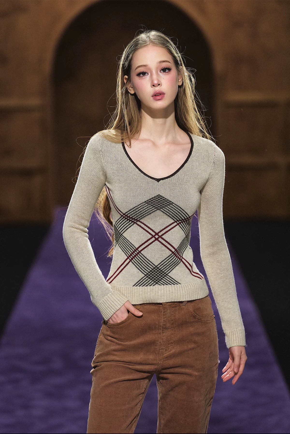 Apricot Contrast Knit Top